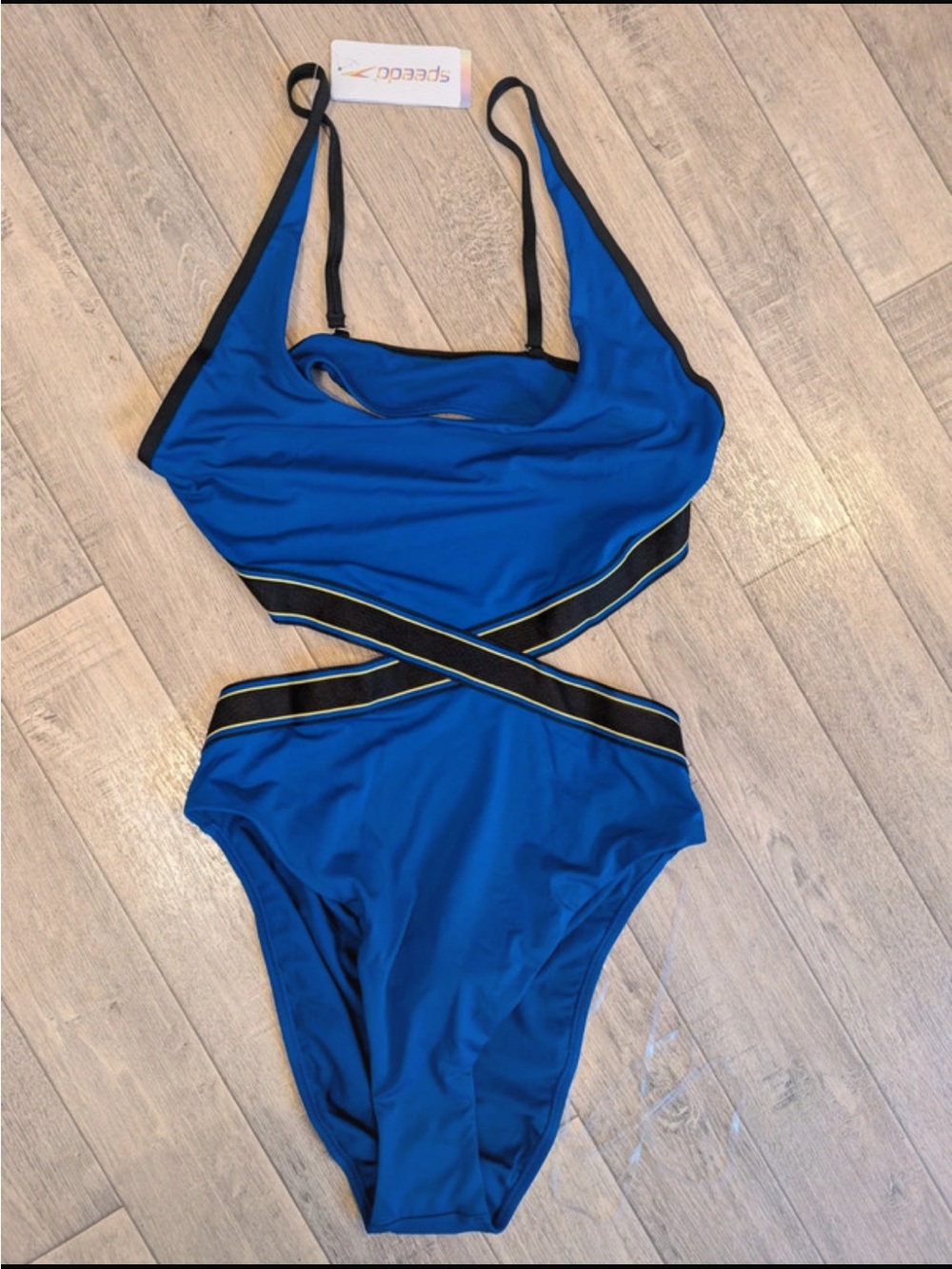 Speedo Blue One-Piece Swimsuit with Black Trim
